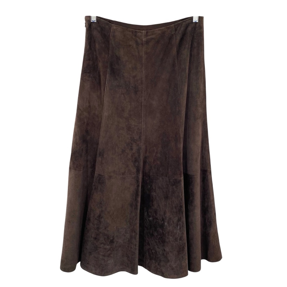 Worth Suede Leather Brown Western Midi Skirt
